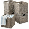thumbnail image 1 of 13x13in Hyacinth Baskets, Rustic Set Of 5 Multipurpose Collapsible Storage Organizer, Handwoven Laundry Totes for Bedroom, Living Room, Shelves - Gray, 1 of 8