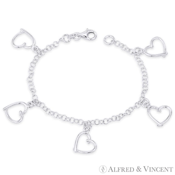13x13mm Polished Abstract Heart & 3.5mm Cable Chain Italian Charm Bracelet in .925 Sterling Silver