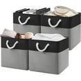 thumbnail image 1 of 13x13x13 Storage Cube Bins,Set of 4, Large Foldable Fabric Storage Cubes with Handles for Organizing Home, Closet, Clothes, Toy, Book, Office(Black&Gray), 1 of 14