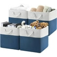 thumbnail image 1 of 13x13x13 Storage Cube Bins,Set of 4, Large Foldable Fabric Storage Cubes with Handles for Organizing Home, Closet, Clothes, Toy, Book, Office(White&Blue), 1 of 14