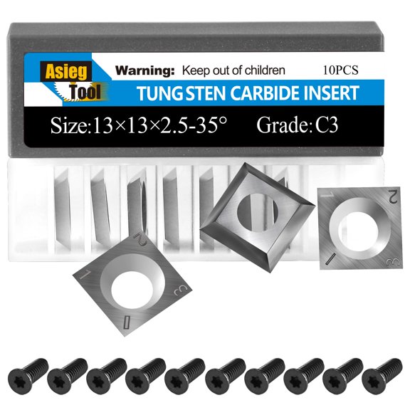 13x13x2.5mm-35 Square Tungsten Carbide Replacement Cutter Inserts Knives Blades for Holz-HER Cutter Heads Woodworking Spiral Helical Planer Head 10pcs