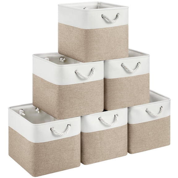 13x15x13 Inch Foldable Fabric Storage Bins with Cotton Rope Handles, 6 Pack Cube Organizer for Closet, Bedroom