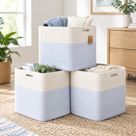 13x15x13 Kallax Storcubes B 3 Pack |ton Rope Cube Bin Woven Baskets For Organizingert Shelves Organizer Closet