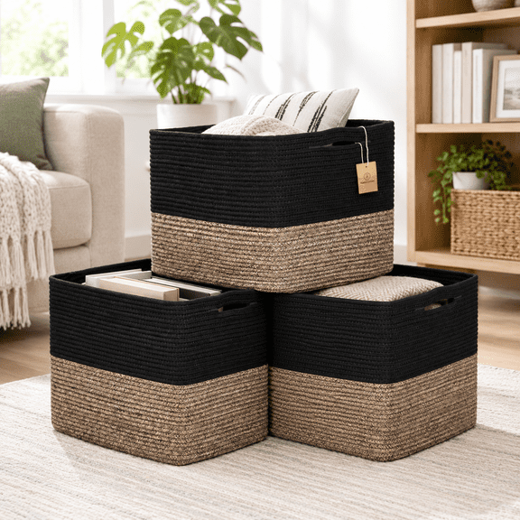 13x15x13 Kallax Storcubes B 3 Pack |ton Rope Cube Bin Woven Baskets For Organizingert Shelves Organizer Closet