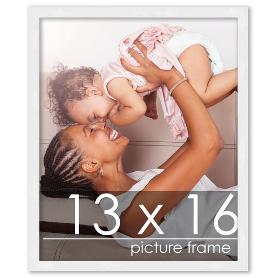 13x16 White Wood Picture Frame - UV Acrylic, Foam Board Backing, Hanging Hardware