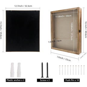 13x16 Display Case with Linen Back, Real Glass Window Door with Hinge, Picture Frame Wedding Bouquet Memorabilia Medals Photos Memory Box for Keepsakes, Carbonized Black