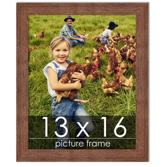 13x16 Brown Rustic Wide Barnwood Picture Frame - UV Acrylic, Foam Board Backing, Hanging Hardware
