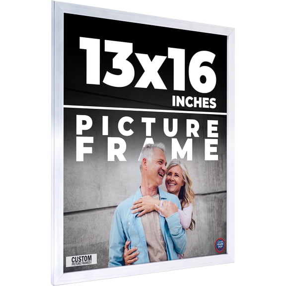 13x16 Frame Silver Stainless Steel Solid Wood Picture Frame | 0.75 Inch Moulding Width | Includes