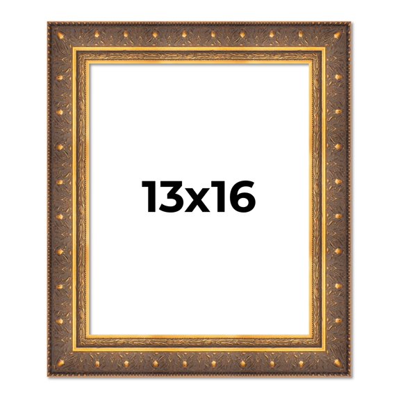 13x16 Frame Vintage Gold Solid Wood Picture Frame | 2.5 Inch Moulding Width | Ornate Bronze Museo
