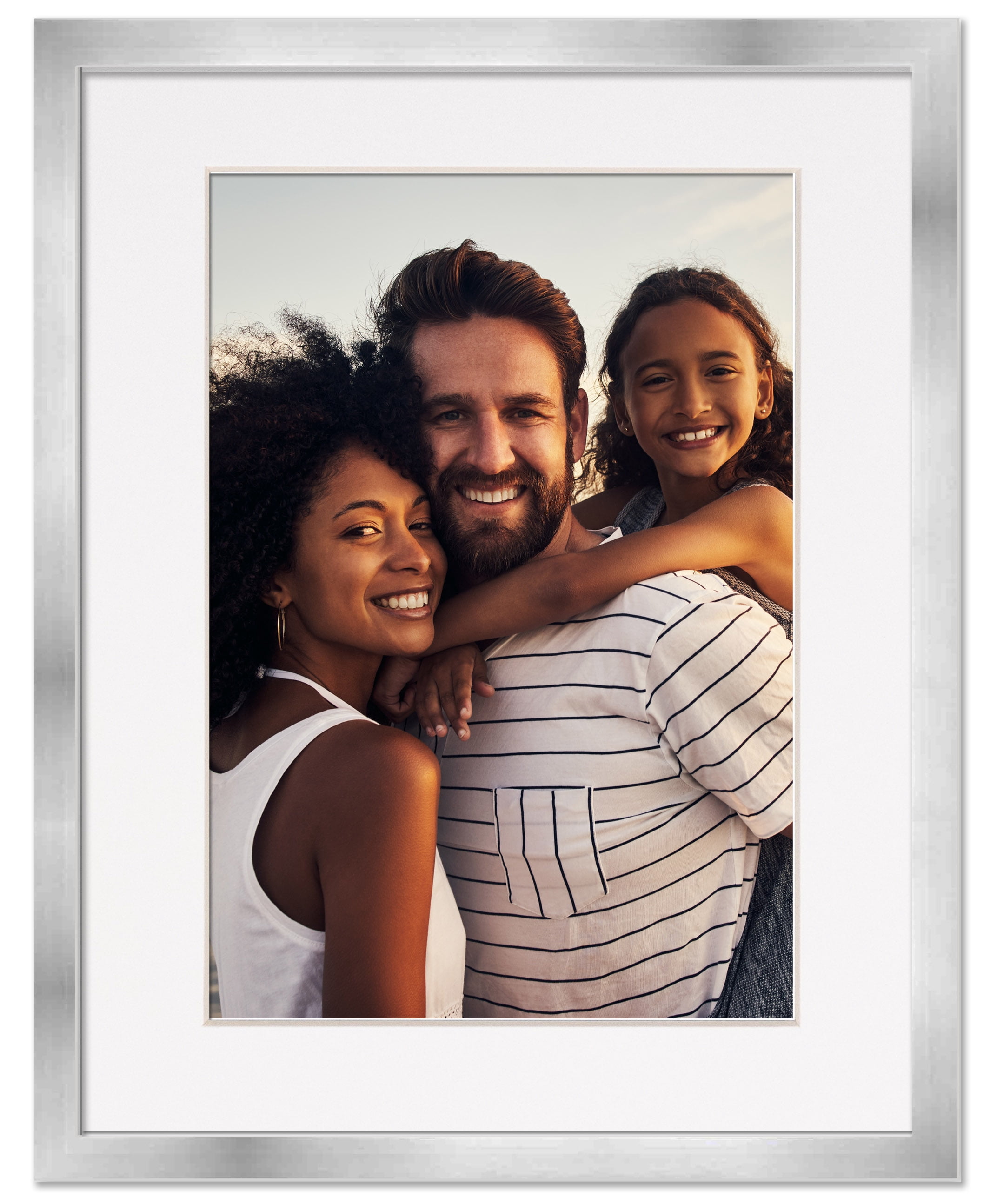 13x16 Frame with Mat - Silver 15x18 Frame Wood Made to Display Print or ...