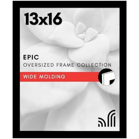 13x16 Picture Frame with Polished Plexiglass - Black Picture Frame - Wide Photo Frames Made of Engineered Wood for Vertical or Horizontal Wall Display - Epic Collection - Black