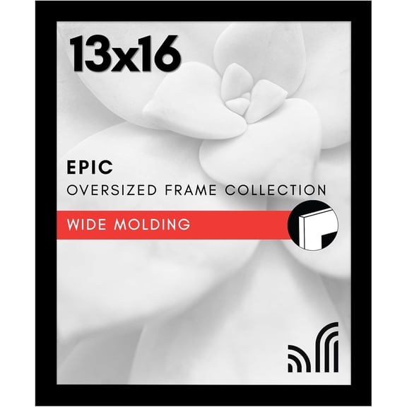 13x16 Picture Frame with Polished Plexiglass - Black Picture Frame - Wide Photo Frames Made of Engineered Wood for Vertical or Horizontal Wall Display - Epic Collection - Black