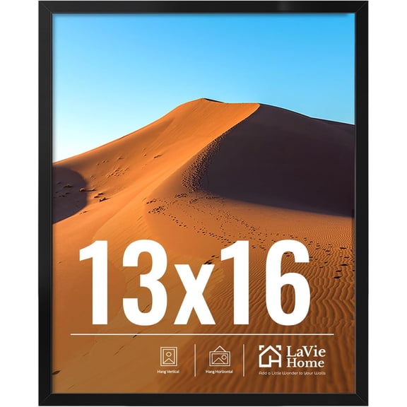 13x16 Picture Frame for Wall Display, 13x16 Black Picture Frame with HD Plexiglas, 13 x 16 Poster Frame 1 Pack, Display Frame for Vertical or Horizontal, Classic Collection