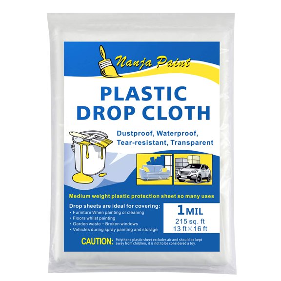 13x16Ft Clear Plastic Drop Cloth 1 Mil for Painting Furniture Protection