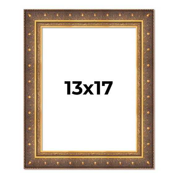 13x17 Frame Vintage Gold Solid Wood Picture Frame | 2.5 Inch Moulding Width | Ornate Bronze Museo