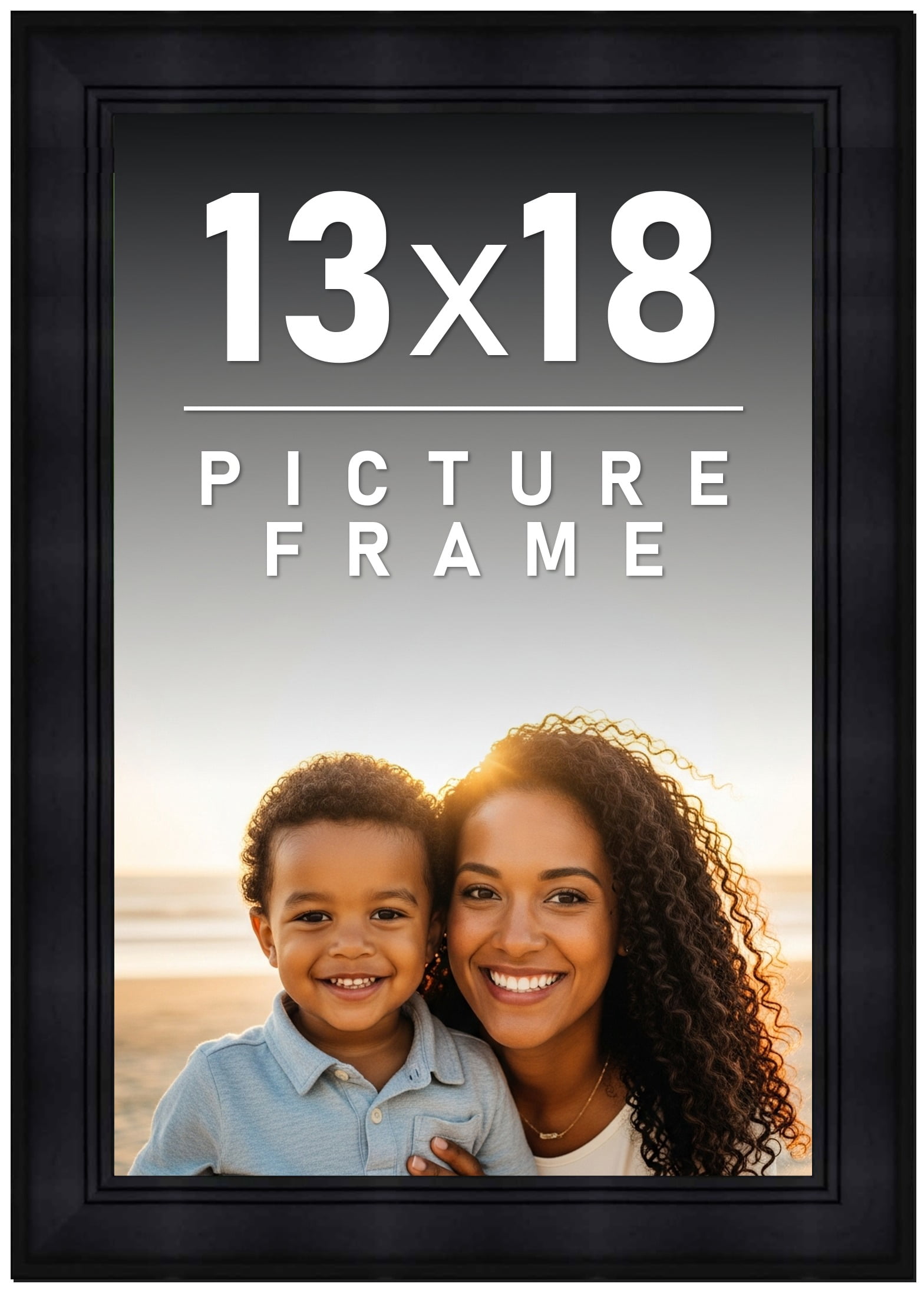13x18 Frame Black Solid Wood Picture Frame | 0.75 Inch Moulding