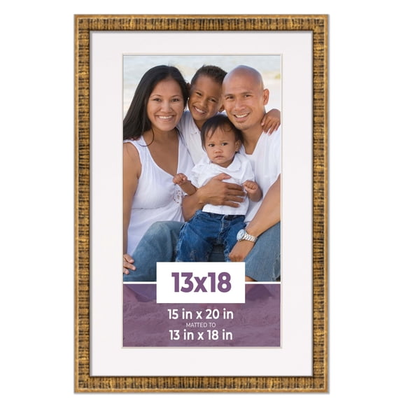 13x18 Frame Gold With White Picture Mat For 13x18 Photo - Gold 15x20 Frame To Display Print or