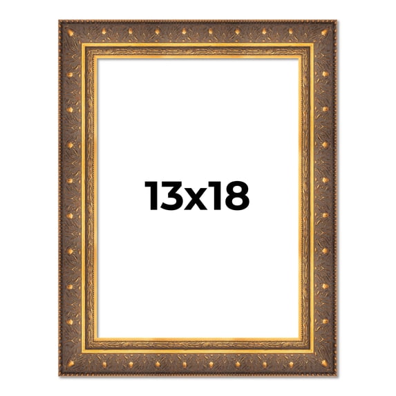 13x18 Frame Vintage Gold Solid Wood Picture Frame | 2.5 Inch Moulding Width | Ornate Bronze Museo
