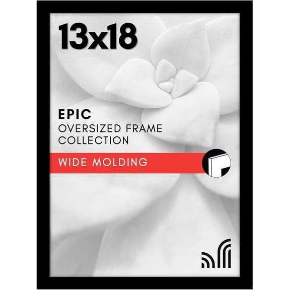 13x18 Picture Frame with Polished Plexiglass - Black Picture Frame - Wide Photo Frames Made of Engineered Wood for Vertical or Horizontal Wall Display - Epic Collection - Black