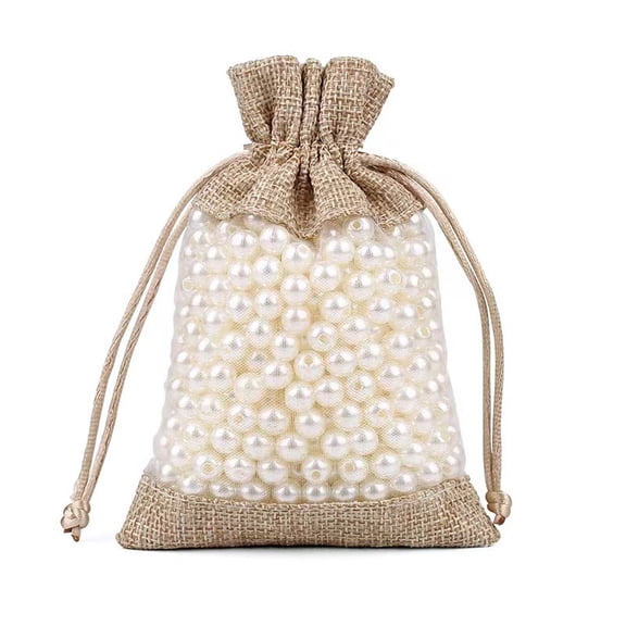 13x18cm Organza Linen Drawstring Gift Bags, Sheer Mesh Window Jute Pouch, Reusable Jewelry Cosmetic Favor Bags for Wedding, Party, Storage 10PCS