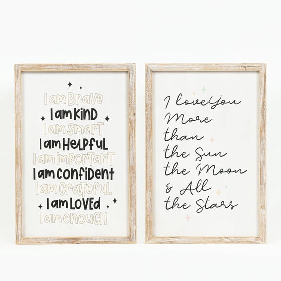 13" X 19.25" X 1.5" Reversible Wood Framed Sign (Love You)