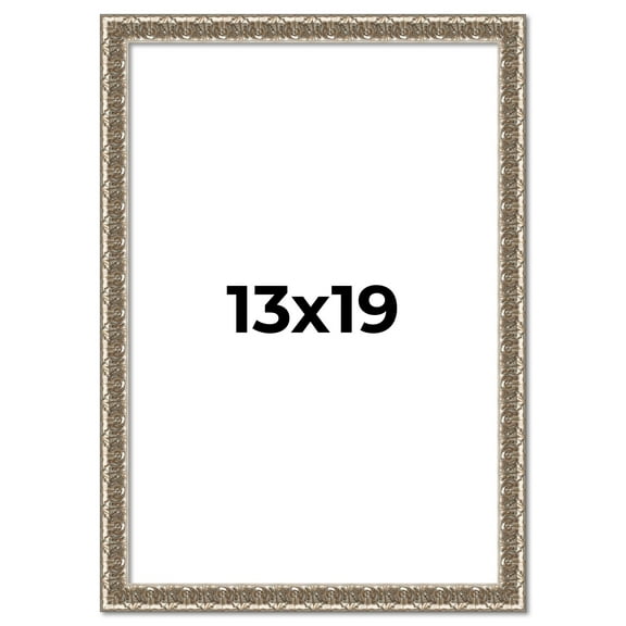 13x19 Frame Silver Versailles Ornate Solid Wood Picture Frame | 1 Inch Moulding Width | Interior