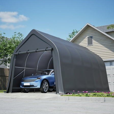 13x20 FT Heavy Duty Carport Canopy, Portable Car Tent Garage with Roll-Up Zipper Door and Mesh Vent Windows, All-Weather Storage Shelter Shed for Car, SUV, Motorcycle, Gray
