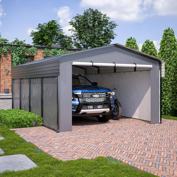 13x20 Ft Heavy Duty Carport with Side Walls, Durable Galvanized Steel Shelter for Car, SUV, Boats, tractor