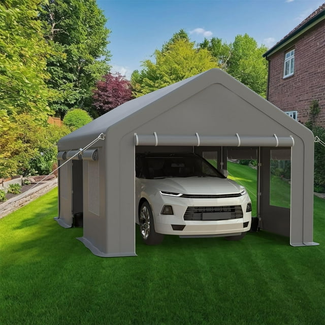 13x20ft Heavy Duty Carport, Portable Garage with 4 Roll-up Doors & 4 ...