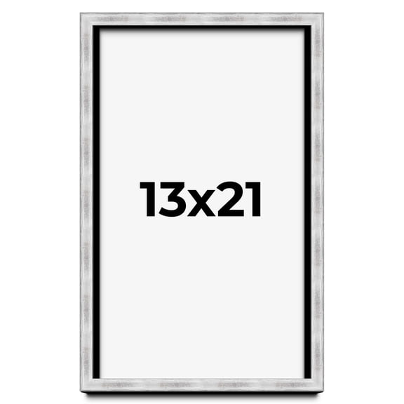 13x21 Frame Brushed Silver Solid Wood Picture Frame | 0.75 Inch Moulding Width | Rabbet Depth 0.75