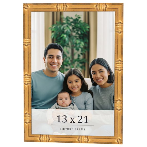 13x21 Frame Gold Bamboo Solid Wood Picture Frame | 1 Inch Moulding Width | Interior Frame Depth