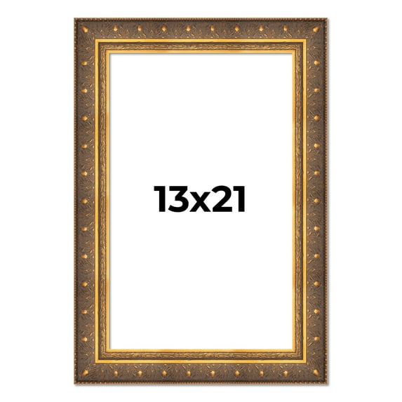 13x21 Frame Vintage Gold Solid Wood Picture Frame | 2.5 Inch Moulding Width | Ornate Bronze Museo
