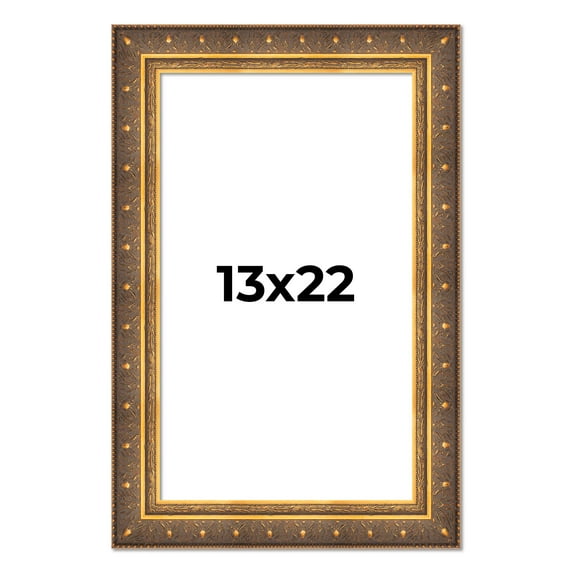 13x22 Frame Vintage Gold Solid Wood Picture Frame | 2.5 Inch Moulding Width | Ornate Bronze Museo