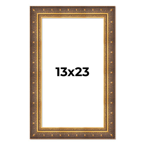 13x23 Frame Vintage Gold Solid Wood Picture Frame | 2.5 Inch Moulding Width | Ornate Bronze Museo