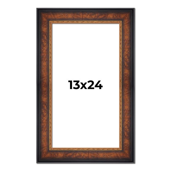 13x24 Frame Brown Walnut Gold Ornate Trim Solid Wood Plein Air Picture Frame | 3 Inch Moulding