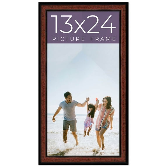 13x24 Frame Executive Brown Round Mahogany Finish Solid Wood Picture Frame | 1.25 Inch Moulding