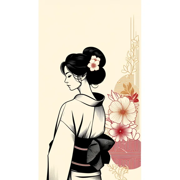 13x24in Elegance in Simplicity A Minimalist Depiction of Traditional Japanese Beauty 【Photo Paper】