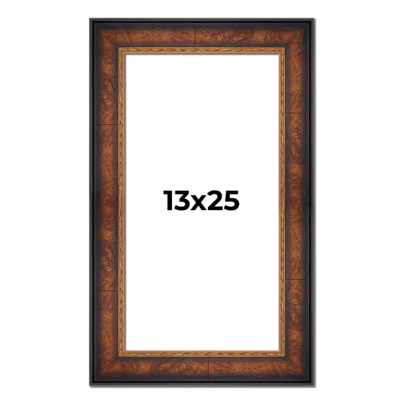 13x25 Frame Brown Walnut Gold Ornate Trim Solid Wood Plein Air Picture Frame | 3 Inch Moulding