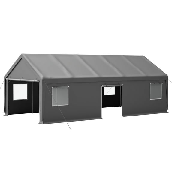 13x26 FT Carport Canopy with 3 Doors - Removable Walls & Windows for Truck, Boat, and Vehicle Protection