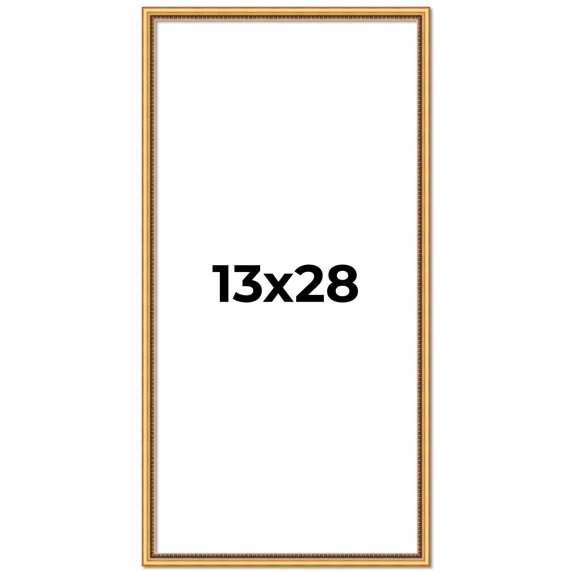 13x28 Frame Beaded Gold Solid Wood Picture Frame | 0.75 Inches Moulding Width | Liscio Oro