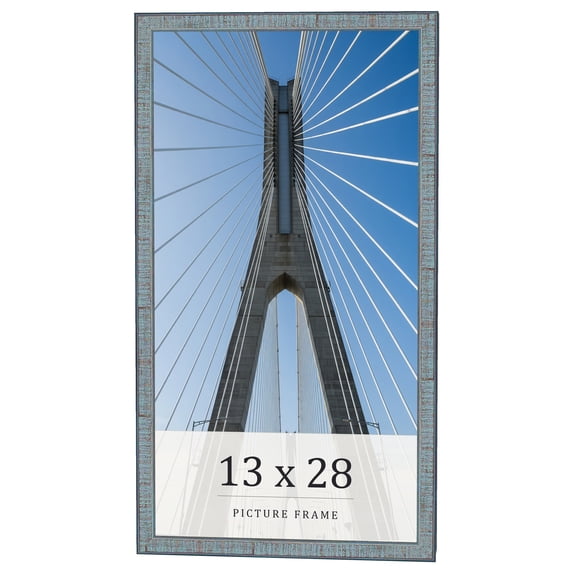 13x28 Frame Blue Scuffed Farm Board Solid Wood Picture Frame Width 0.75 Inches | Interior Depth 0.5