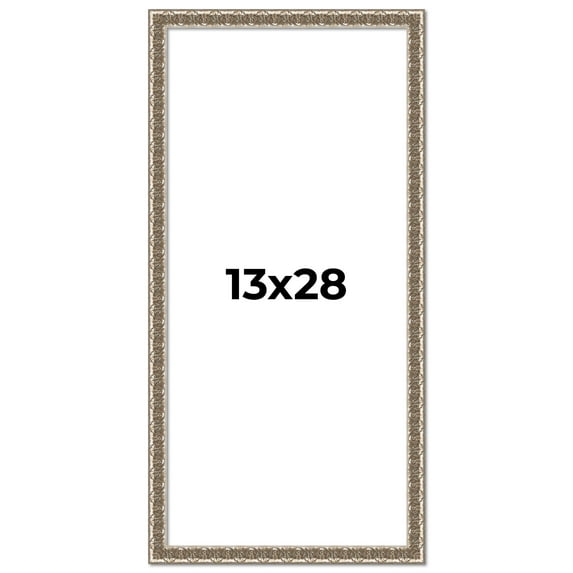 13x28 Frame Silver Versailles Ornate Solid Wood Picture Frame | 1 Inch Moulding Width | Interior