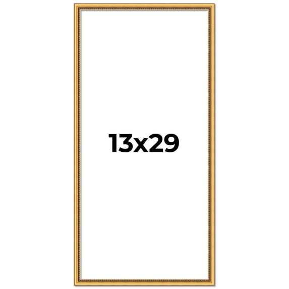 13x29 Frame Beaded Gold Solid Wood Picture Frame | 0.75 Inches Moulding Width | Liscio Oro