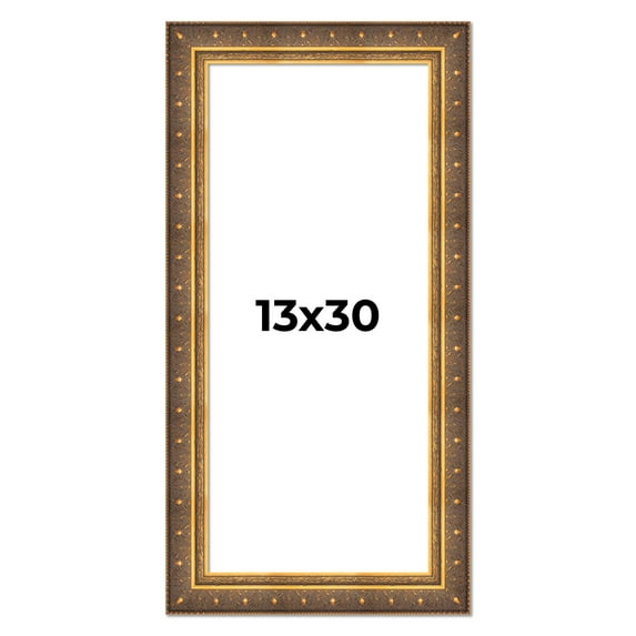13x30 Frame Vintage Gold Solid Wood Picture Frame | 2.5 Inch Moulding Width | Ornate Bronze Museo