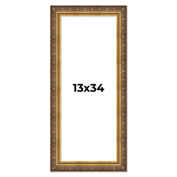 13x34 Frame Vintage Gold Solid Wood Picture Frame | 2.5 Inch Moulding Width | Ornate Bronze Museo