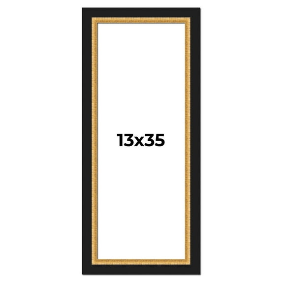 13x35 Frame Gold Real Wood Picture Frame Width 2.25 Inches | Interior Frame Depth 0.5 Inches |