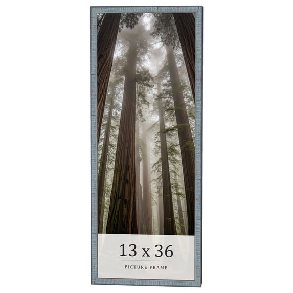 13x36 Frame Blue Scuffed Farm Board Solid Wood Picture Frame Width 0.75 Inches | Interior Depth 0.5