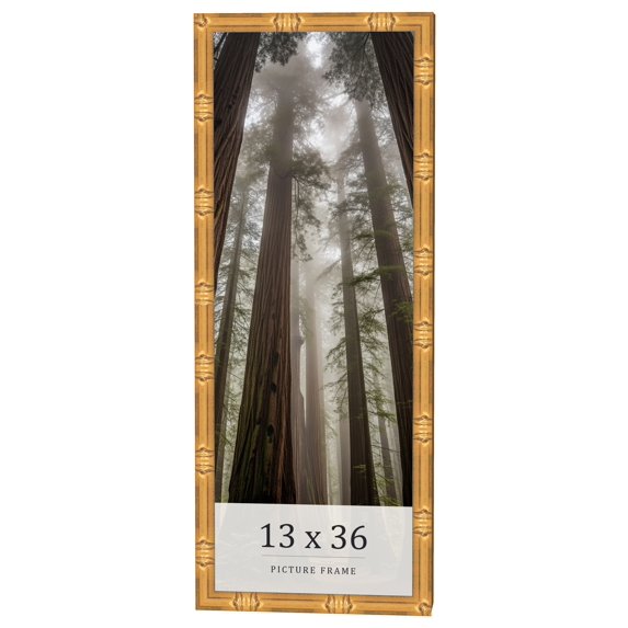 13x36 Frame Gold Bamboo Solid Wood Picture Frame | 1 Inch Moulding Width | Interior Frame Depth
