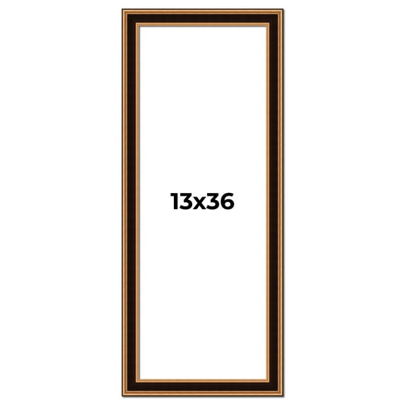 13x36 Frame Gold Brown Plein Air Vintage Solid Wood Picture Frame | 1.75 Inches Moulding Width |