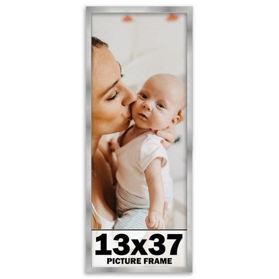 13x37 Frame Silver Stainless Steel Solid Wood Picture Frame | 0.75 Inch Moulding Width | Includes